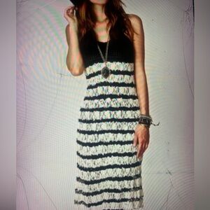 Free People Black Ivory Crochet Lace Midi Dress Y2K NWT Boho Babydoll Size S